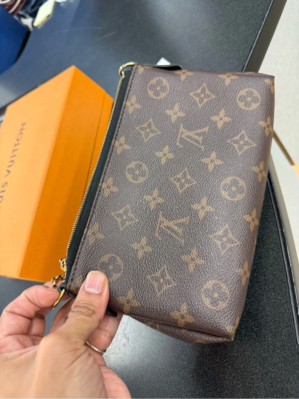 Louis Vuitton Brown Monogram Canvas Chain Shoulder Bag PALLAS clutch purse